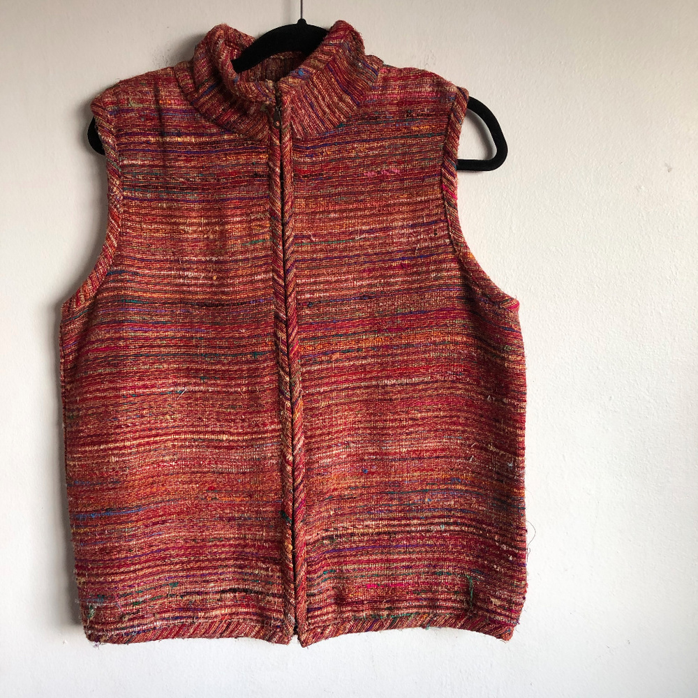 Coldwater Creek Silk Cotton Multicolor Woven Vest